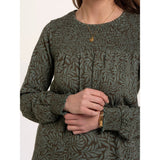 Brakeburn Brenda Smock Front Leaf Long Sleeve T-Shirt - Green