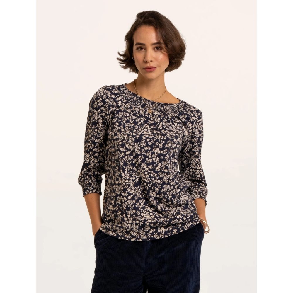 Brakeburn Brielle Printed 3/4 Sleeve T-Shirt - Navy