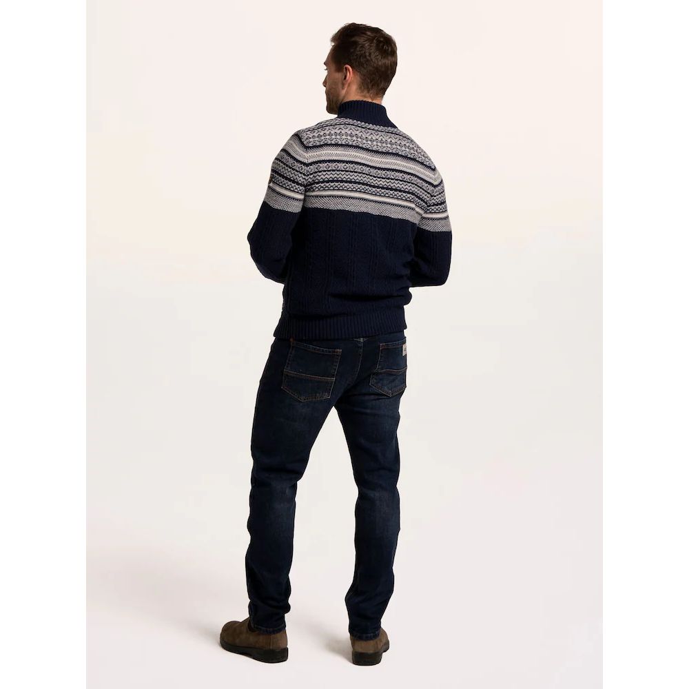 Brakeburn Crossharbour Fairisle 1/2 Neck Knitted Jumper - Navy
