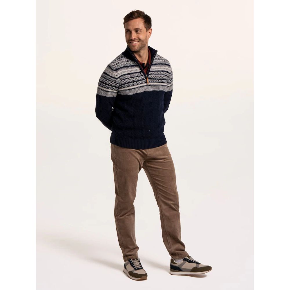 Brakeburn Crossharbour Fairisle 1/2 Neck Knitted Jumper - Navy
