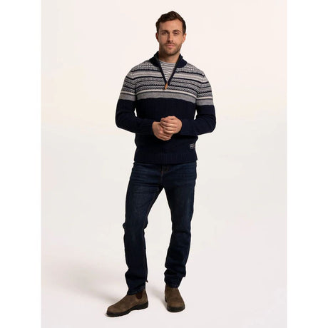 Brakeburn Crossharbour Fairisle 1/2 Neck Knitted Jumper - Navy