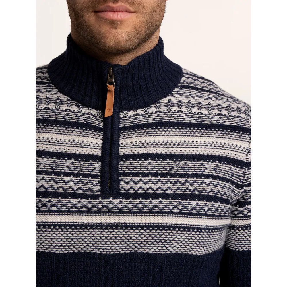 Brakeburn Crossharbour Fairisle 1/2 Neck Knitted Jumper - Navy