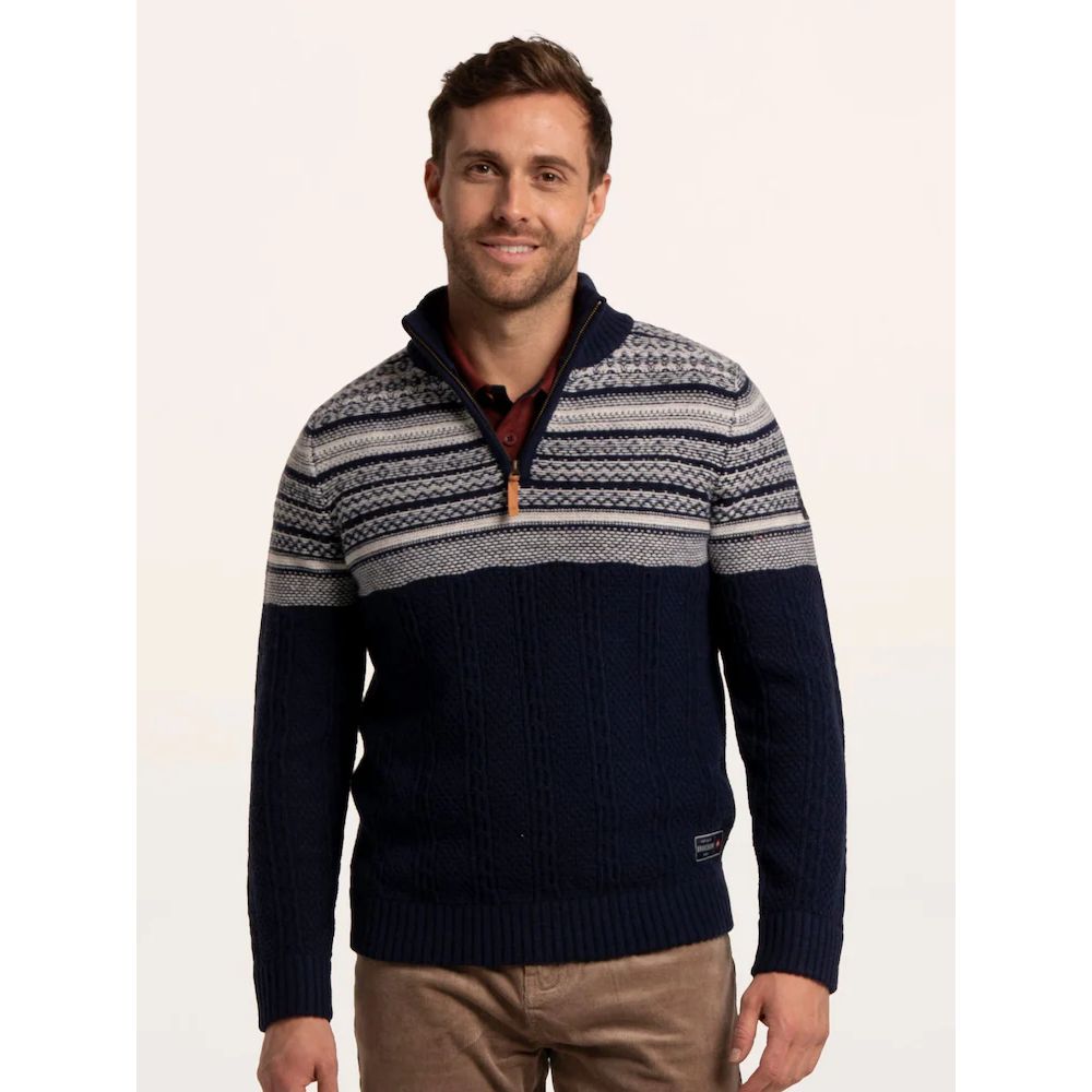 Brakeburn Crossharbour Fairisle 1/2 Neck Knitted Jumper - Navy