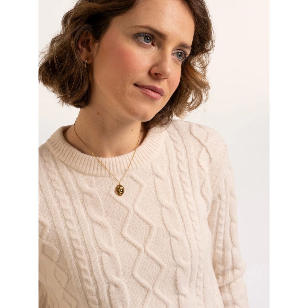 Brakeburn Dahlia Cable Knitted Crew Neck Jumper - Cream
