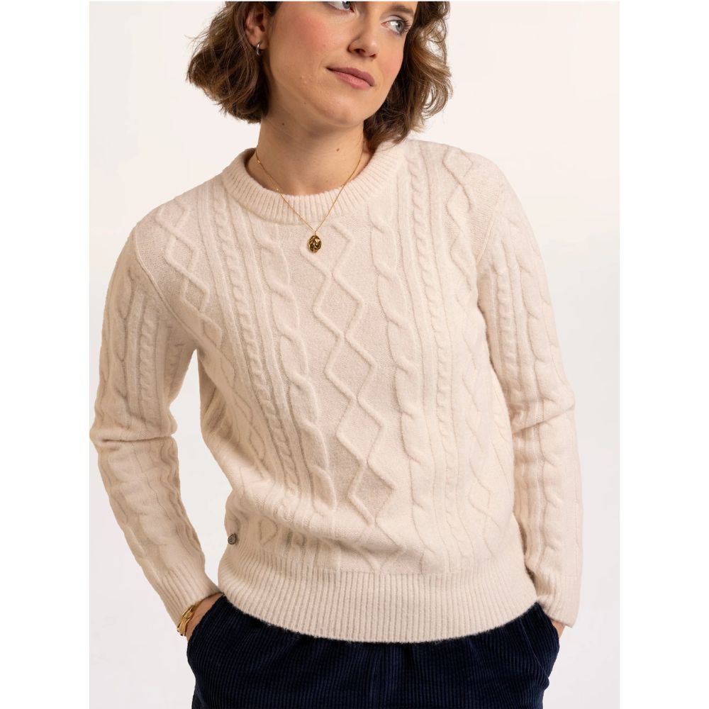 Brakeburn Dahlia Cable Knitted Crew Neck Jumper - Cream