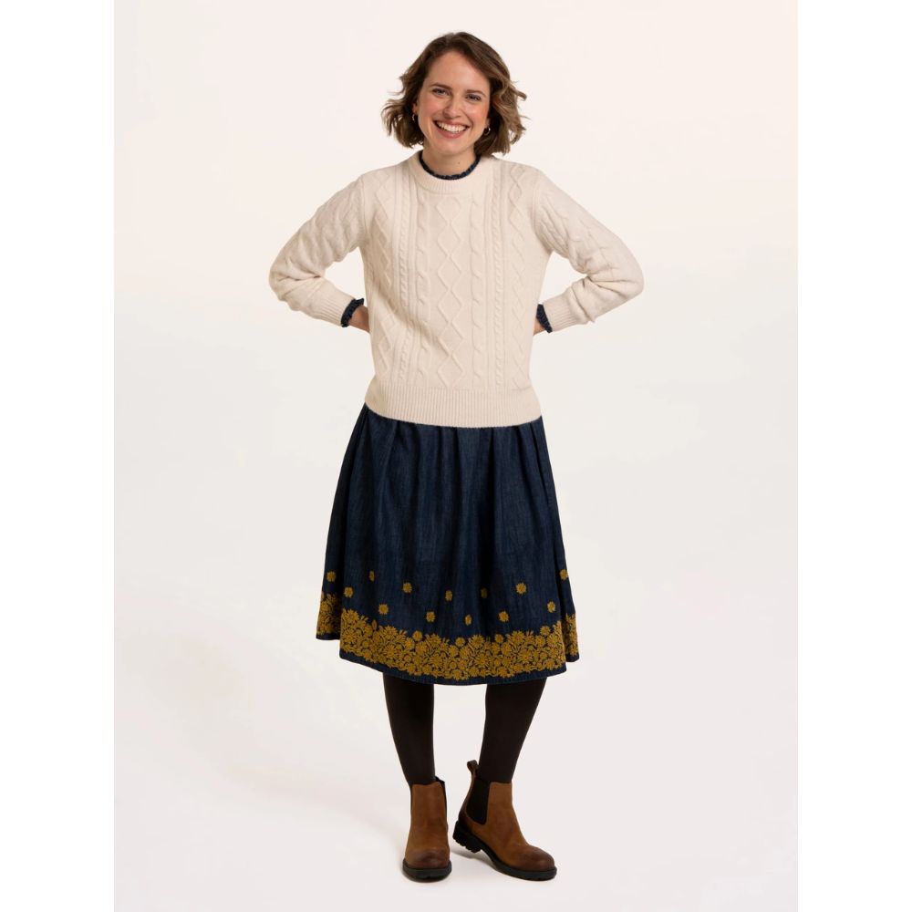 Brakeburn Dahlia Cable Knitted Crew Neck Jumper - Cream