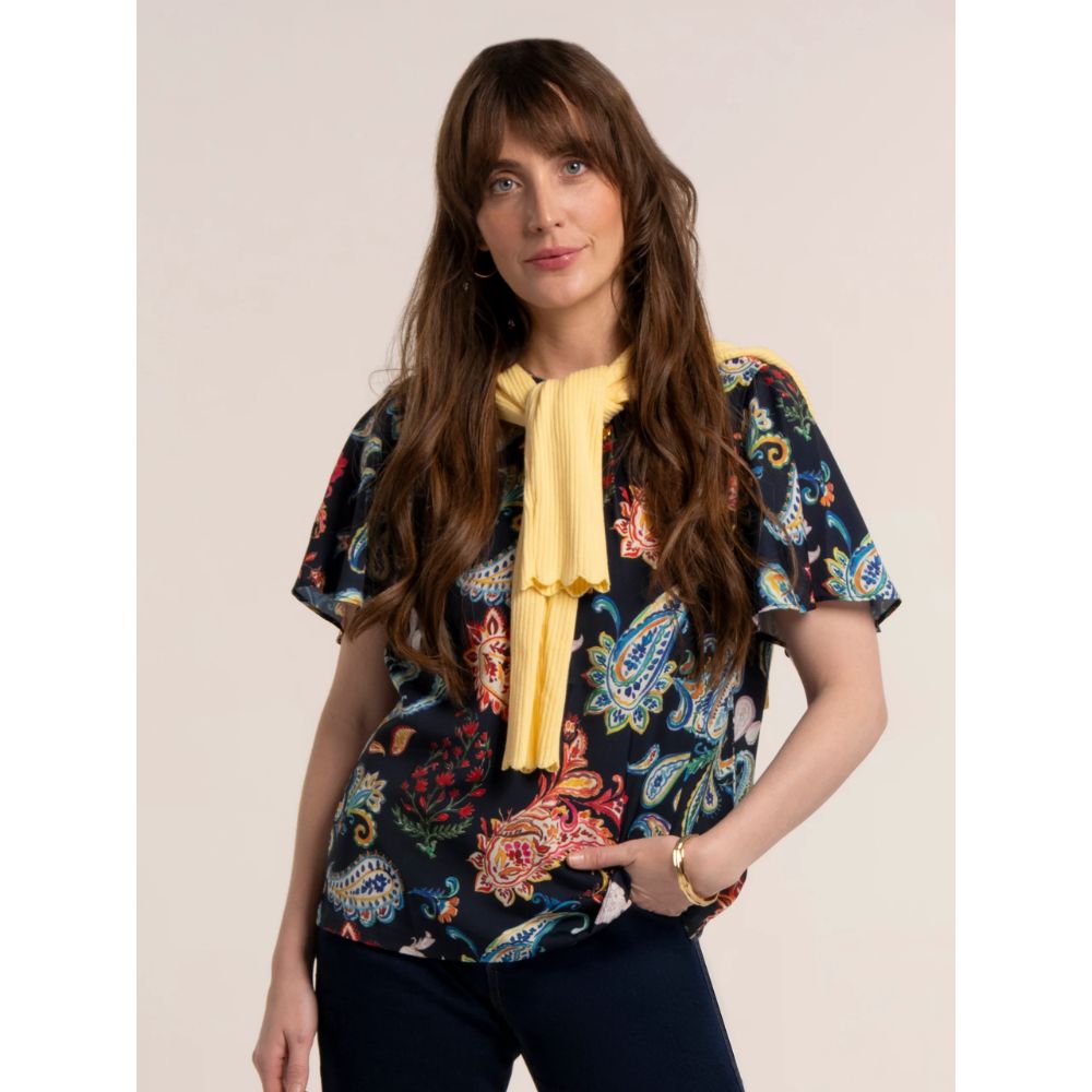 Brakeburn Doa Paisley Blouse Top - Navy