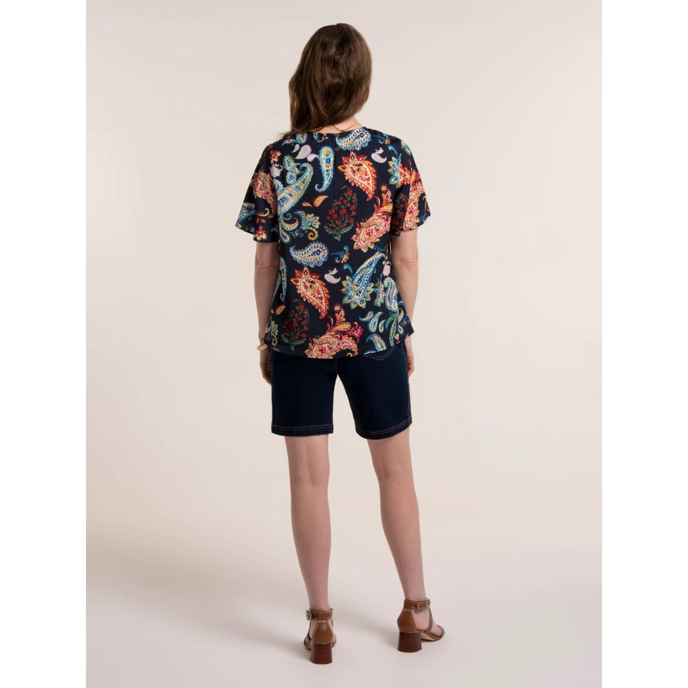 Brakeburn Doa Paisley Blouse Top - Navy