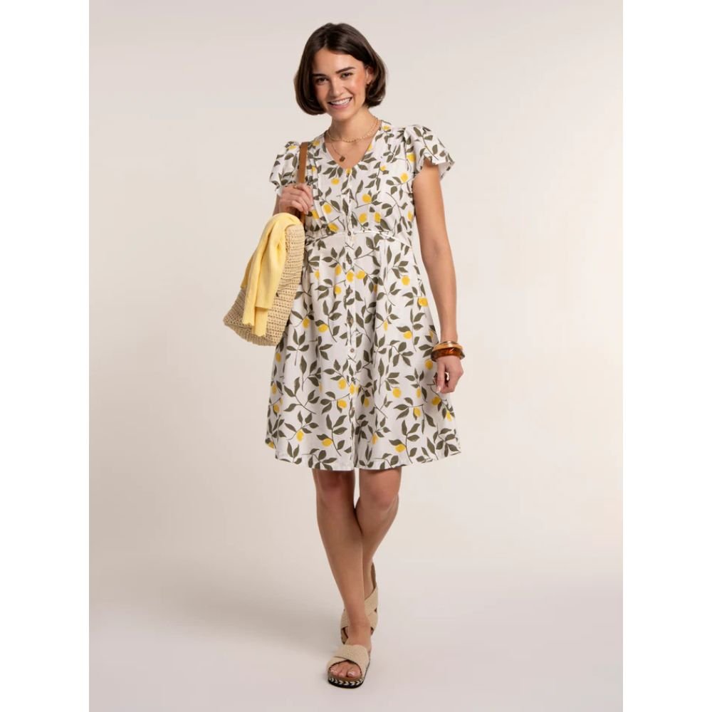 Brakeburn Renata Lemon Dress - White - Old Railway Line Garden Centre