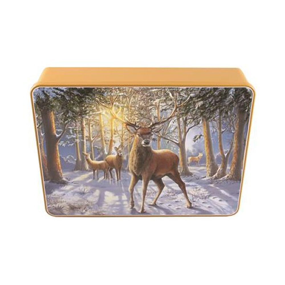 Bramble Foods Embossed 300g Christmas Stag Tin with Chocolate Chip & Shortcake Biscuits
