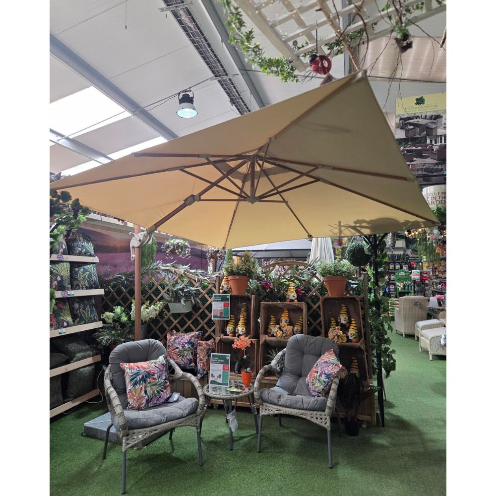 Bramblecrest 2.7m Lichfield Wood Effect Square Parasol with Base - Sandstone