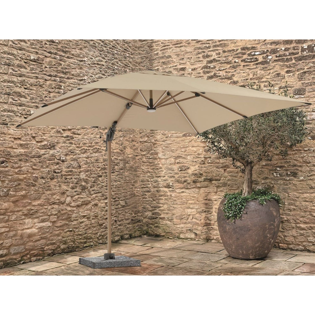 Bramblecrest 3m Sand Wood Effect Truro Cantilever Parasol with Granite Base - Old Railway Line Garden Centre