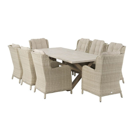 Bramblecrest Chedworth 8-Seater Ceramic Table Dining Set - Sandstone - Old Railway Line Garden Centre