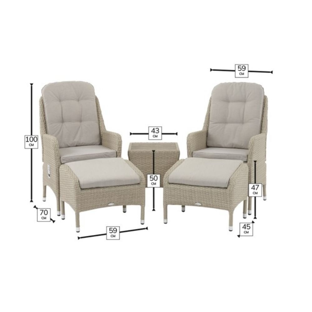 Bramblecrest Tetbury 2-Seater Rattan Recliner Set with Footstools - Nutmeg - Old Railway Line Garden Centre