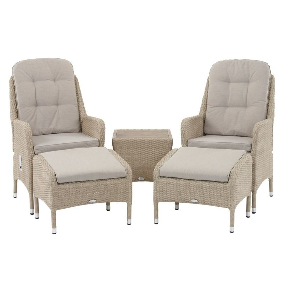 Bramblecrest Tetbury 2-Seater Rattan Recliner Set with Footstools - Nutmeg - Old Railway Line Garden Centre