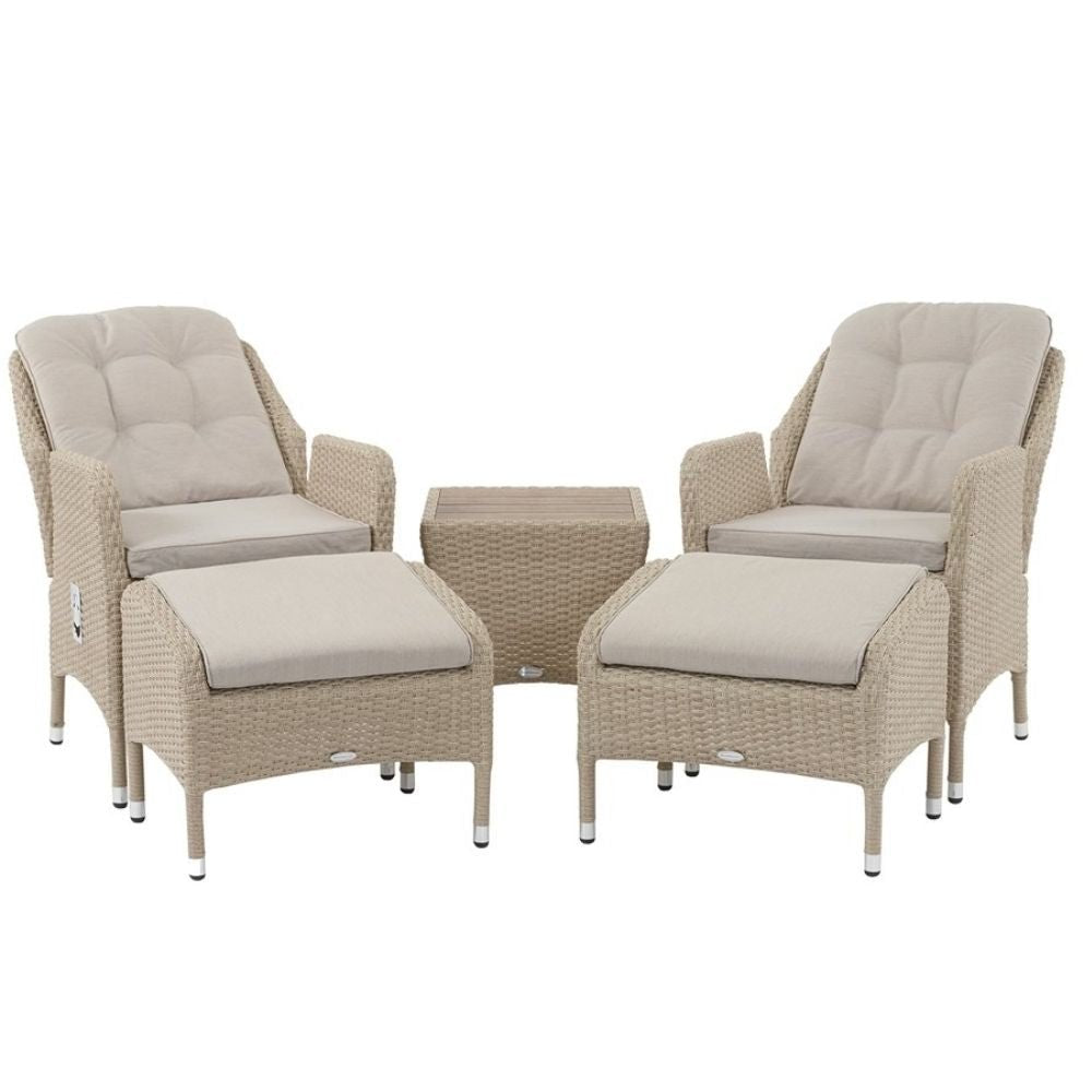 Bramblecrest Tetbury 2-Seater Rattan Recliner Set with Footstools - Nutmeg - Old Railway Line Garden Centre