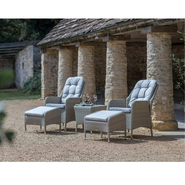 Bramblecrest Tetbury 2-Seater Rattan Recliner Set with Footstools - Nutmeg - Old Railway Line Garden Centre