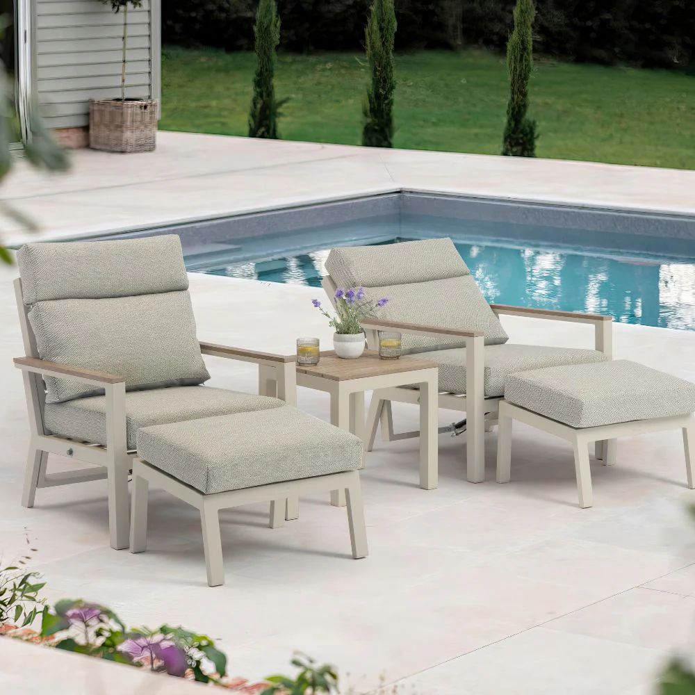 Bramblecrest Zurich 2 Seater Recliner Set with Footstools & Side Table - Mocha - Old Railway Line Garden Centre