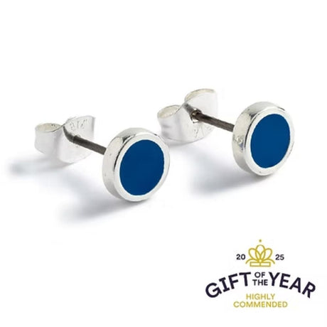 Carrie Elspeth Blue Silver Round Enamel Stud Earrings - Old Railway Line Garden Centre