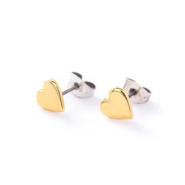 Carrie Elspeth Gold Flat Heart Earring Studs - Old Railway Line Garden Centre