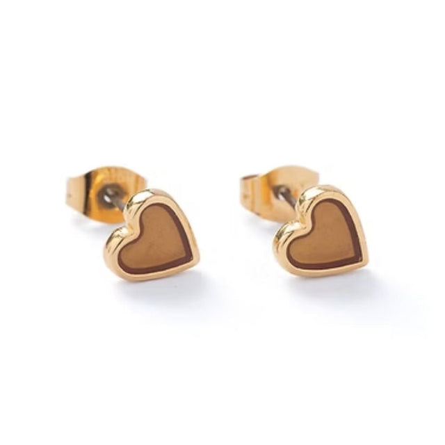 Carrie Elspeth Honey Gold Heart Enamel Stud Earrings - Old Railway Line Garden Centre