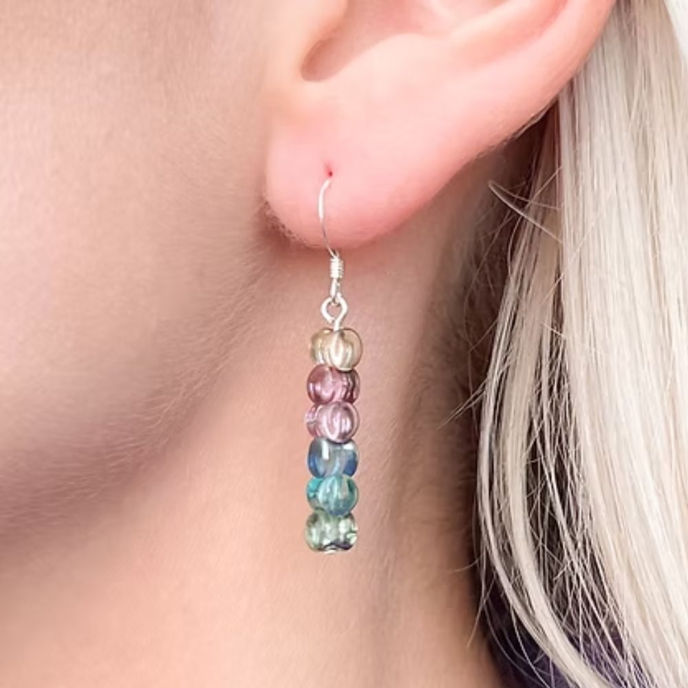 Carrie Elspeth Shimmer Drums Pastel Beaded Drop Earrings - Old Railway Line Garden Centre