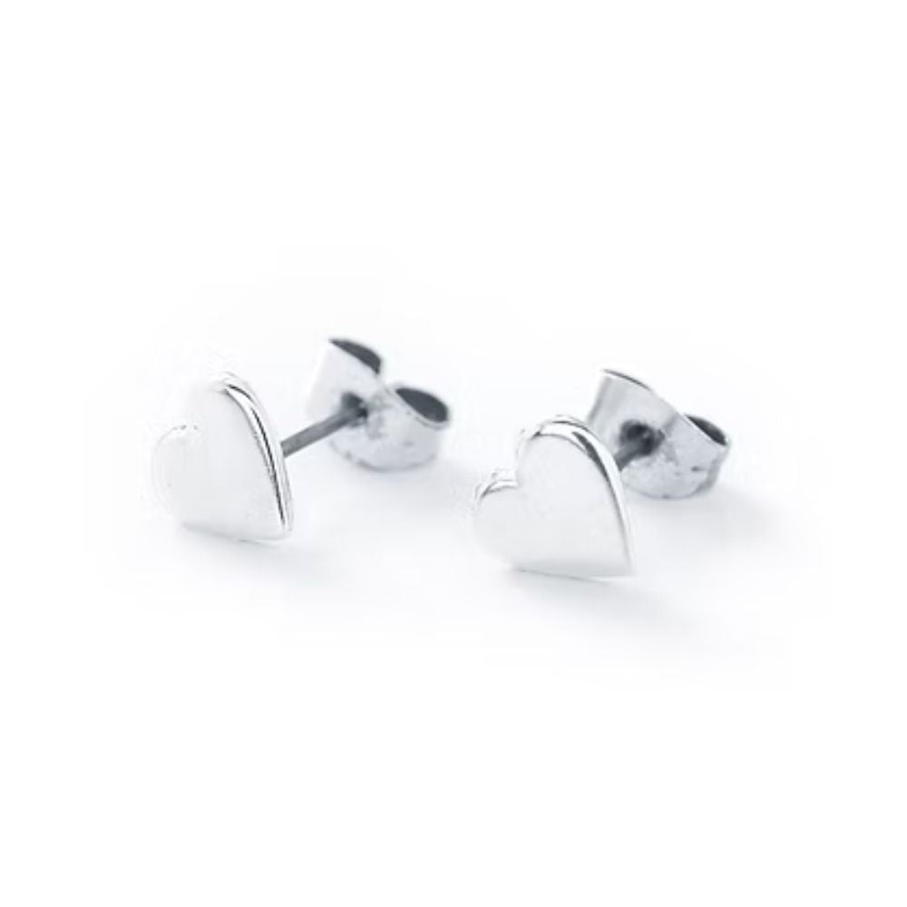 Carrie Elspeth Silver Flat Heart Earring Studs - Old Railway Line Garden Centre