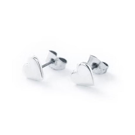Carrie Elspeth Silver Flat Heart Earring Studs - Old Railway Line Garden Centre