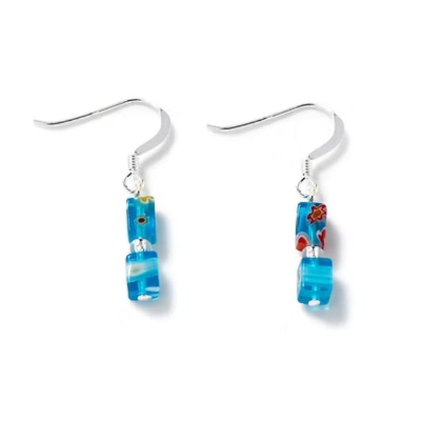 Carrie Elspeth Turquoise Millefiori Cubes Earrings - Old Railway Line Garden Centre