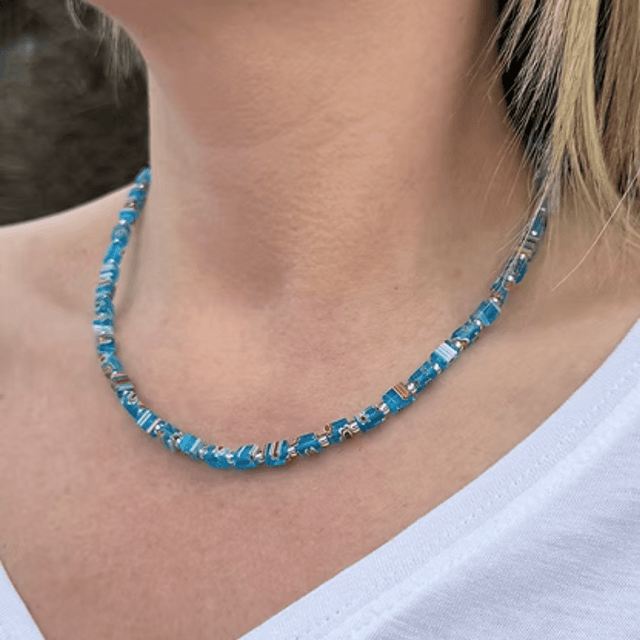 Carrie Elspeth Turquoise Millefiori Cubes Full Necklace - Old Railway Line Garden Centre