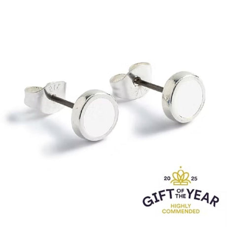 Carrie Elspeth White Silver Round Enamel Stud Earrings - Old Railway Line Garden Centre