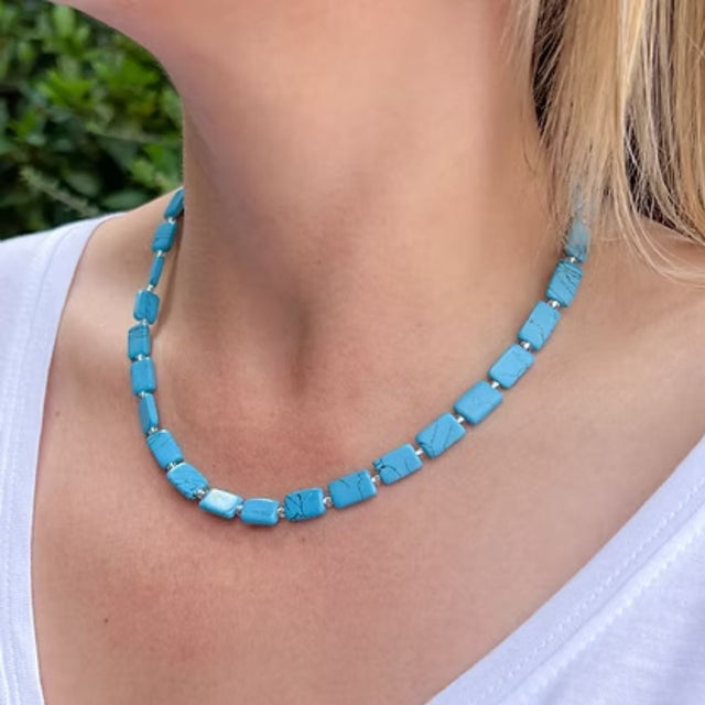 Carrie Mosaic Turquoise Rectangles Beaded Necklace - Old Railway Line Garden Centre