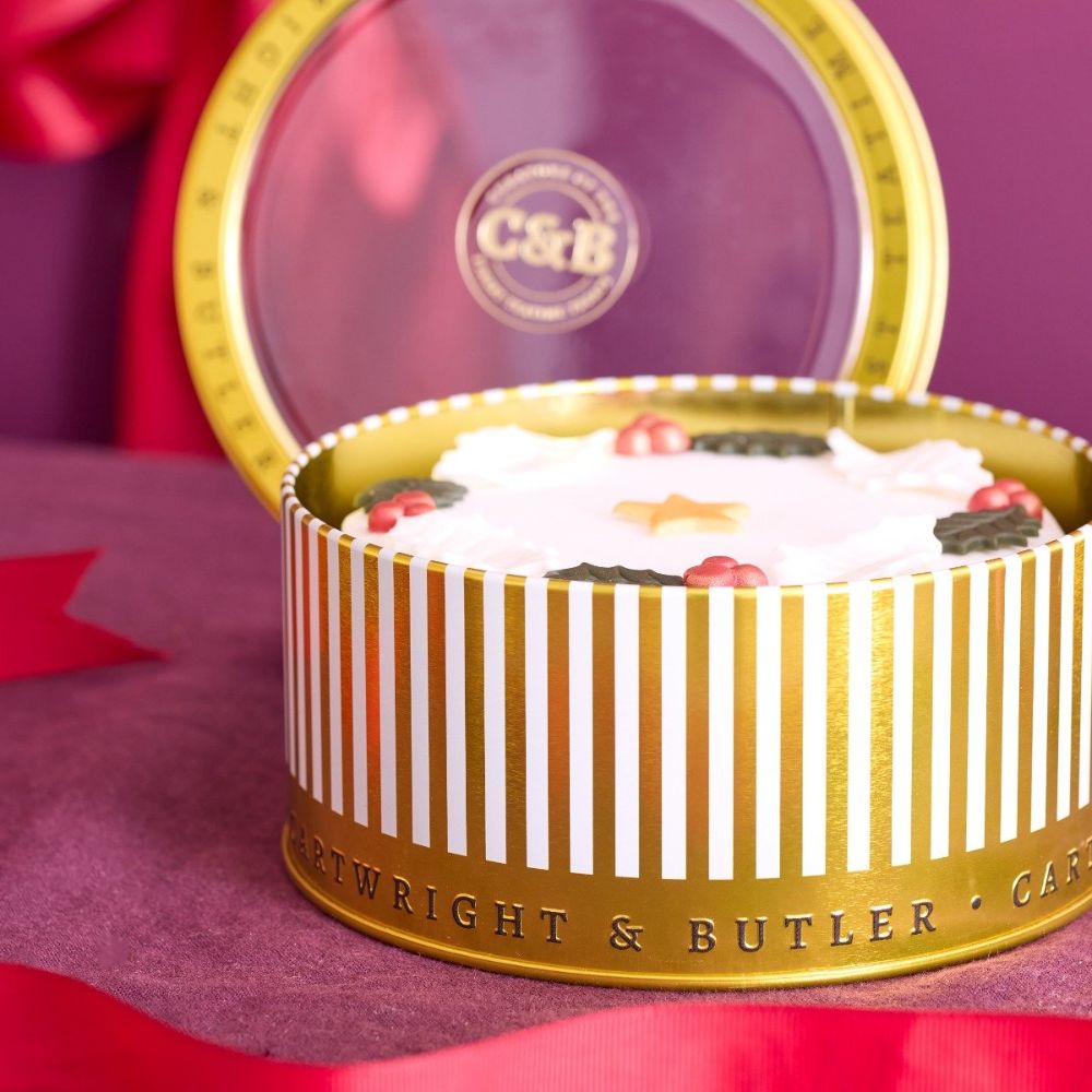 Cartwright & Butler 700g Merry Christmas Iced Round Cake in Tin