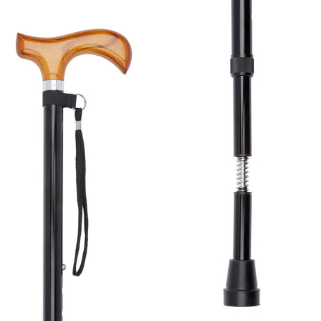 Charles Buyers 91cm Adjustable Black Wooden Derby Handle Walking Stick