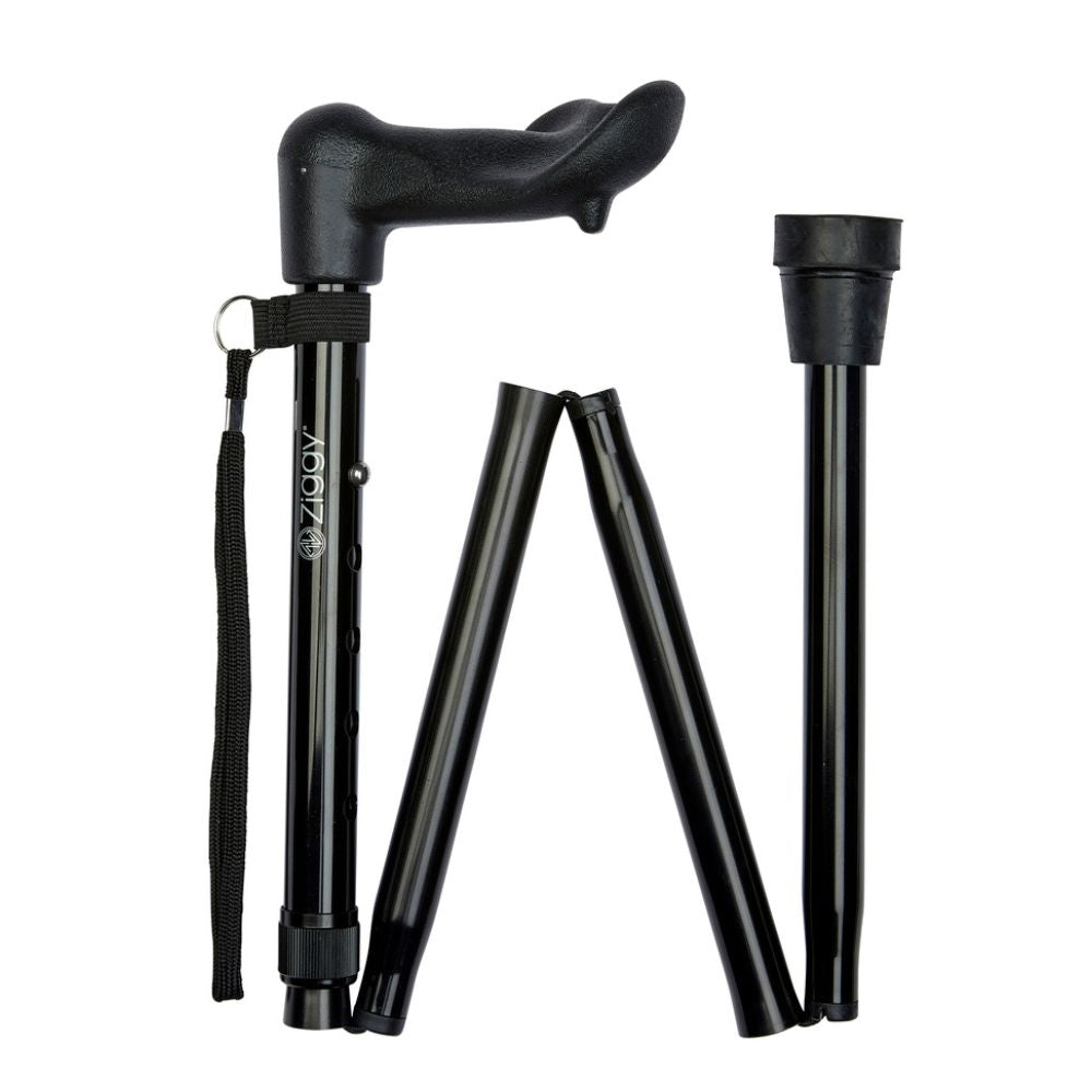Charles Buyers 93cm Black Anatomical Handle Folding Stick (Left Hand)