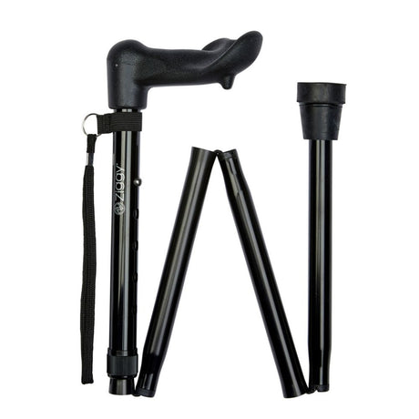 Charles Buyers 93cm Black Anatomical Handle Folding Stick (Left Hand)