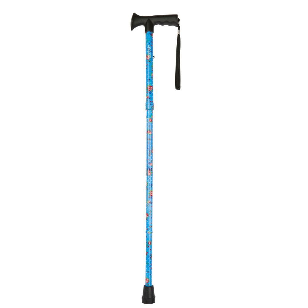 Charles Buyers 95cm Blue Floral Pattern Folding Stick With Gel Grip Handle