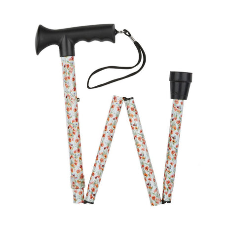 Charles Buyers 95cm Poppies Pattern Folding Stick With Gel Grip Handle