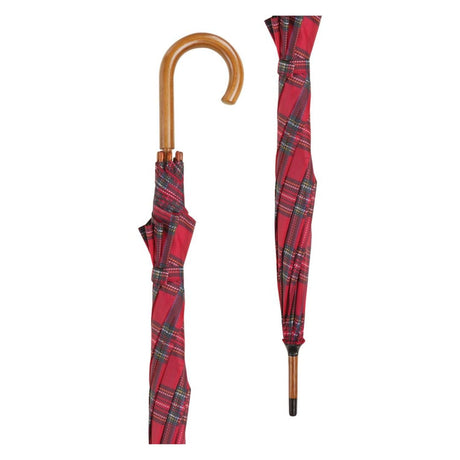 Charles Buyers Crook Handle Umbrella - Red Tartan - Old Railway Line Garden Centre