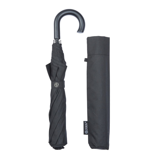 Charles Buyers Mini Fold Crook Handle Umbrella - Black - Old Railway Line Garden Centre