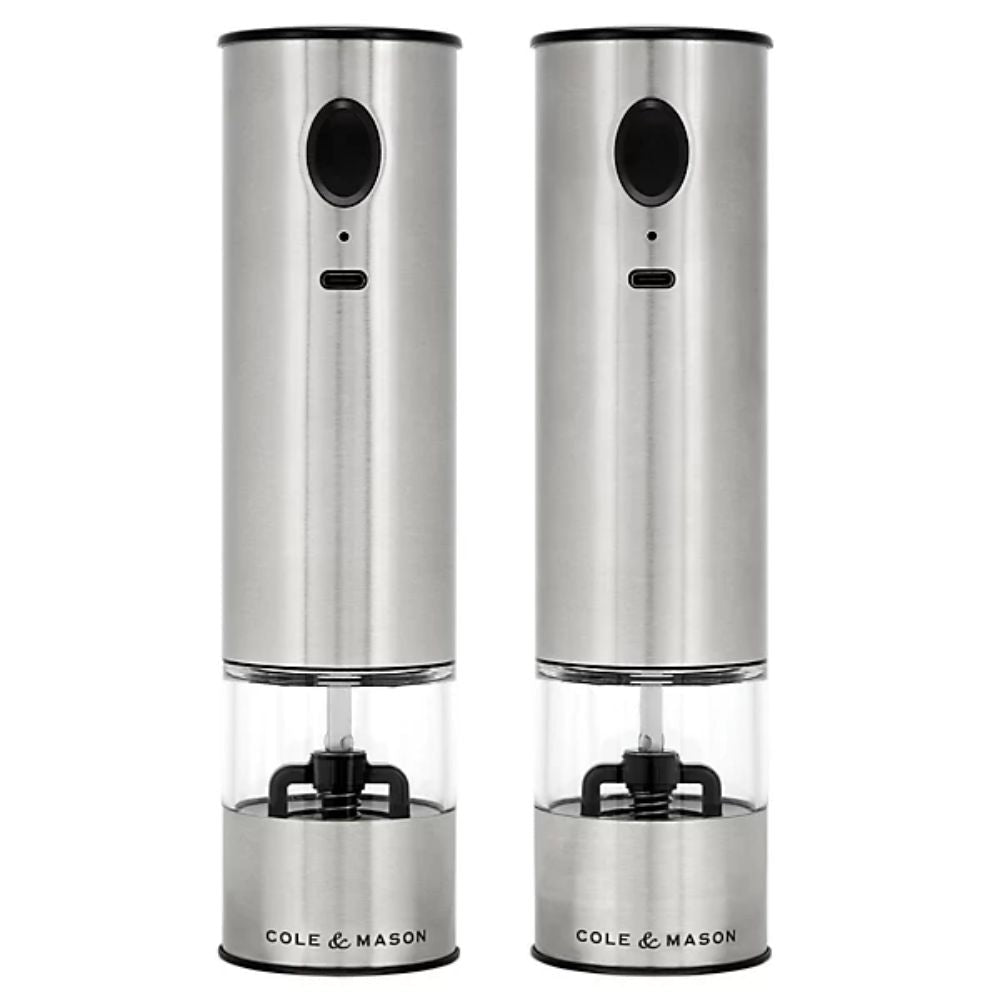 Cole & Mason Battersea USB Electric Stainless Steel Salt & Pepper Mill Set - Old Railway Line Garden Centre