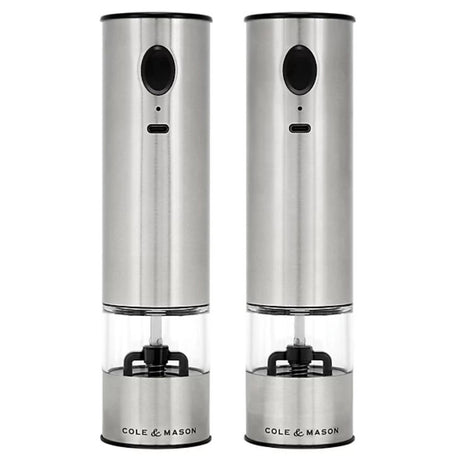 Cole & Mason Battersea USB Electric Stainless Steel Salt & Pepper Mill Set - Old Railway Line Garden Centre