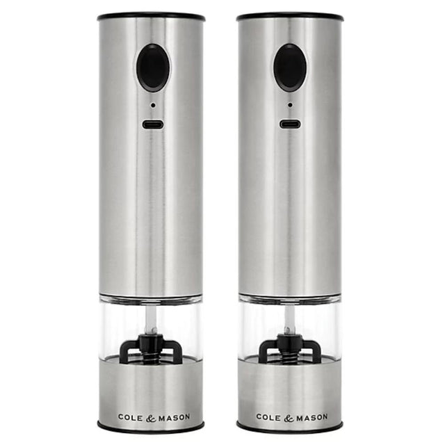 Cole & Mason Battersea USB Electric Stainless Steel Salt & Pepper Mill Set - Old Railway Line Garden Centre