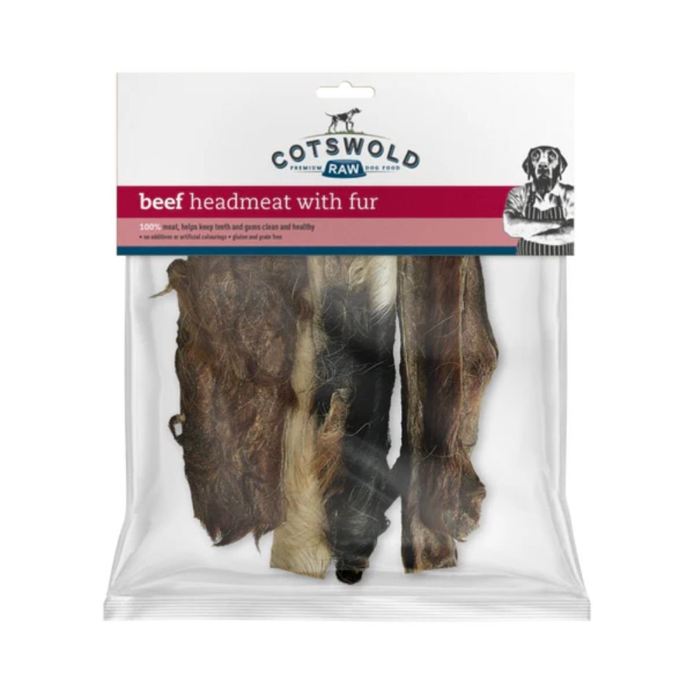 Cotswold Raw 250g Natural Dried Beef Headmeat with Fur Dog Treats - Old Railway Line Garden Centre