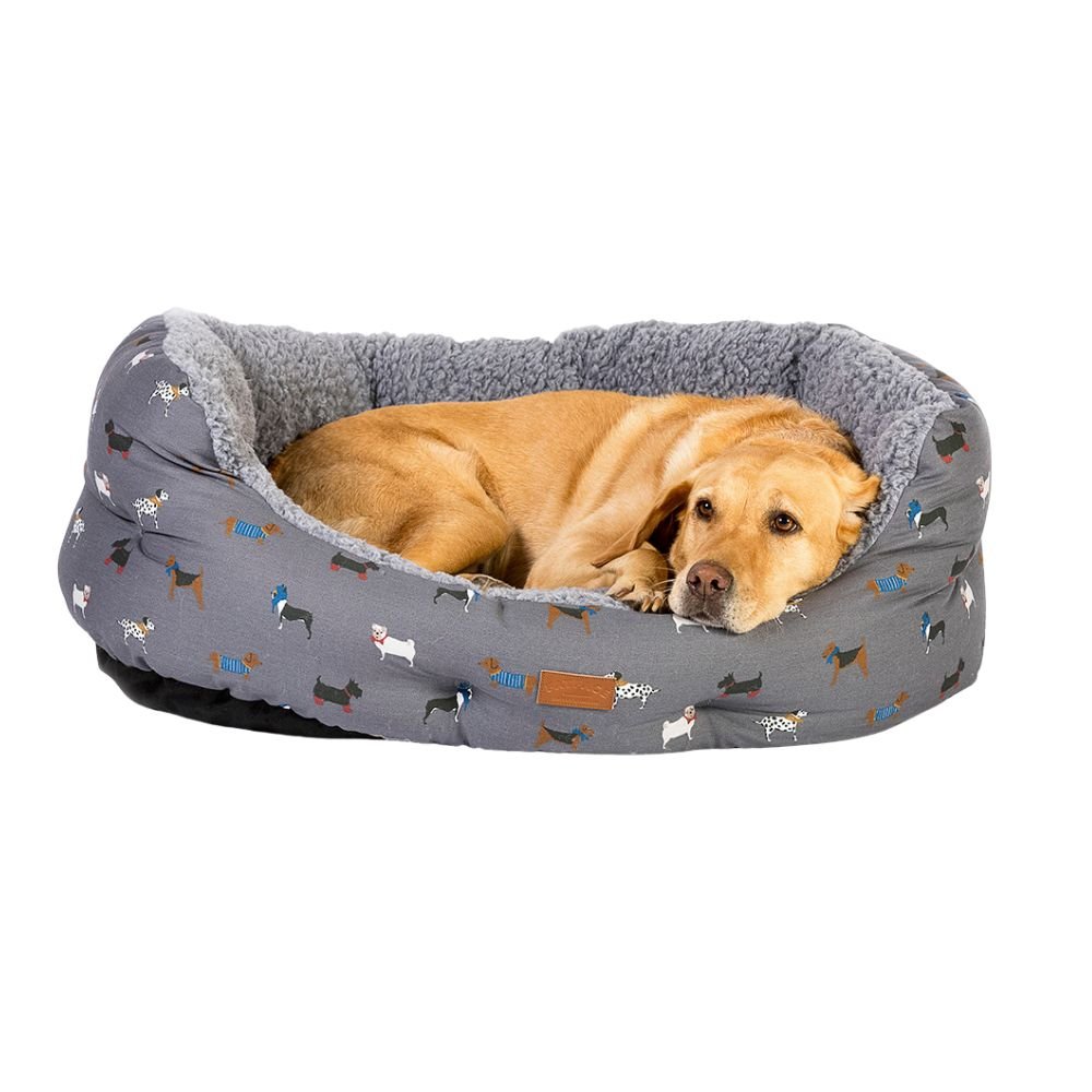Danish Design 35inch Fatface Marching Deluxe Slumber Dogs Bed - Grey - Old Railway Line Garden Centre