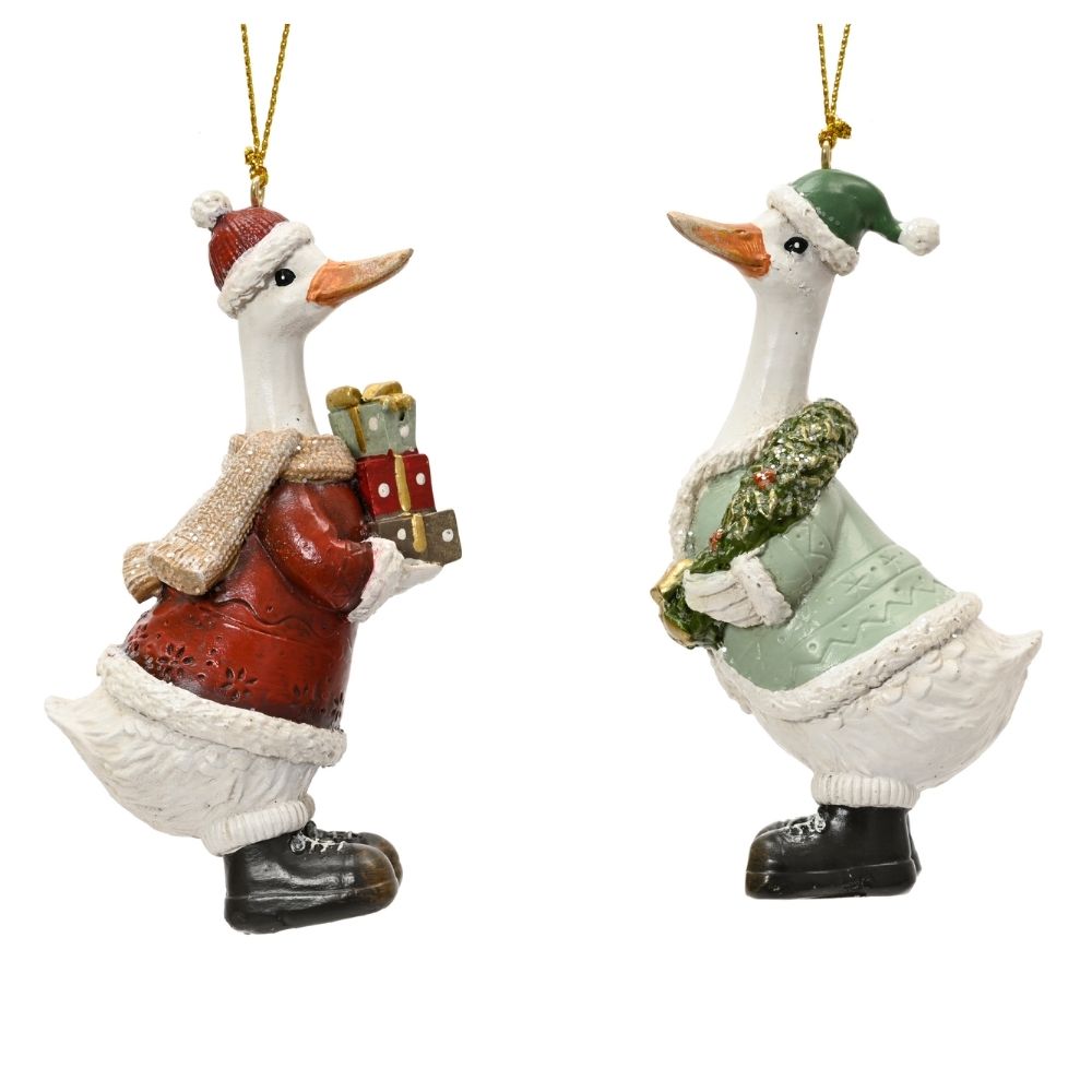 Decoris 10.5cm Polyresin Goose in Jumpers Hanging Decoration - (Choice of 2)
