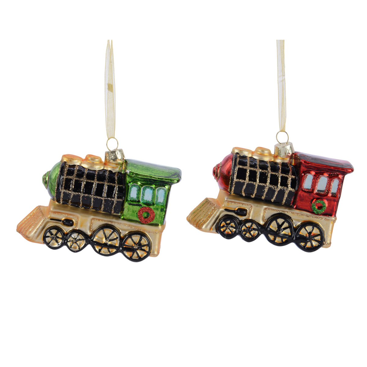 Decoris 10.5cm Train Glass Tree Decoration (Choice of 2)