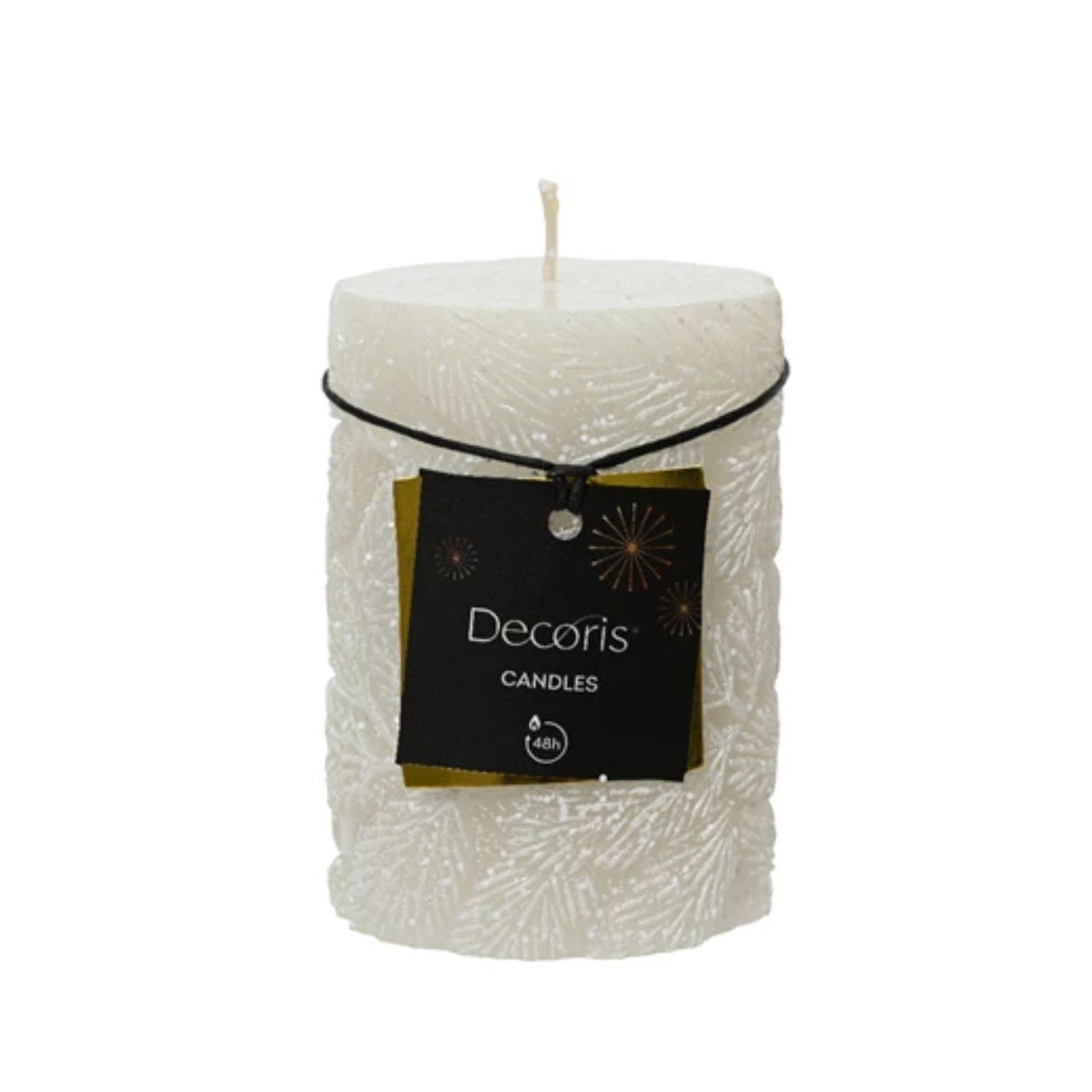 Decoris 10cm White Snow Patterned Pillar Candle