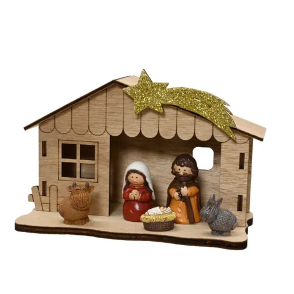 Decoris 10cm Wooden Nativity House