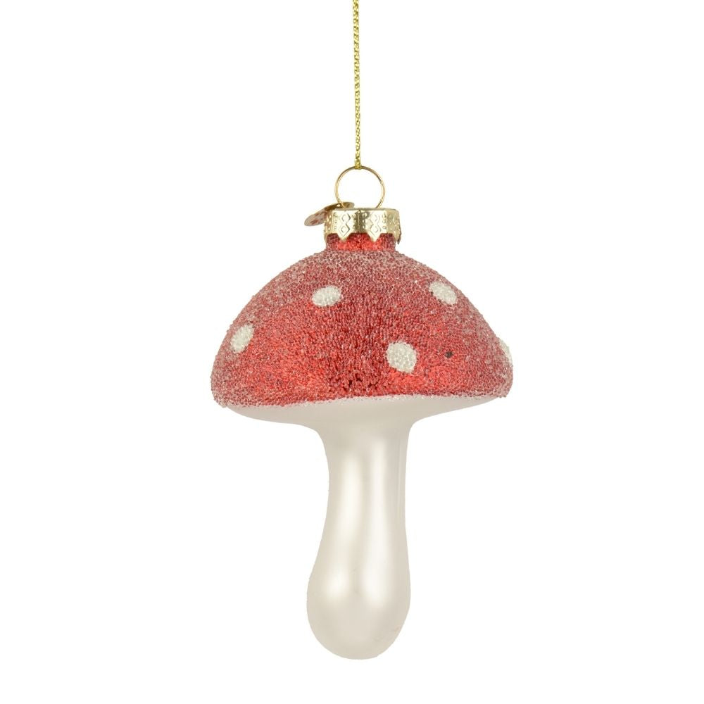 Decoris 11cm Glass Beaded Mushroom Hanging Decoration - Red